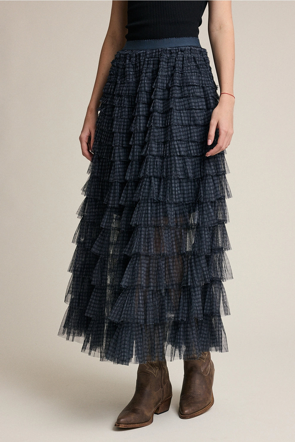Lyla Plaid Mesh Ruffle Skirt