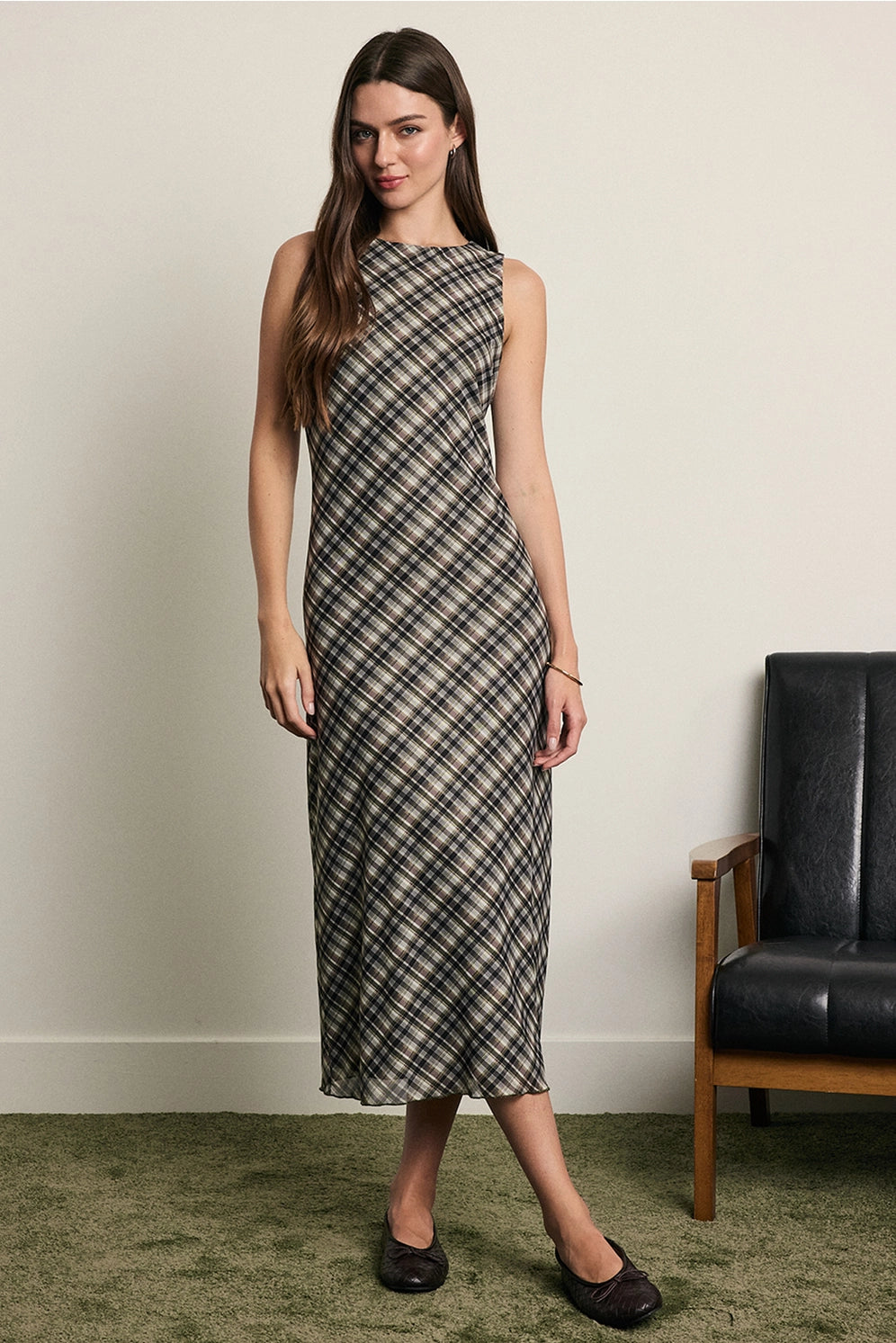 Plaid Mesh Maxi Dress