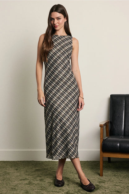 Plaid Mesh Maxi Dress