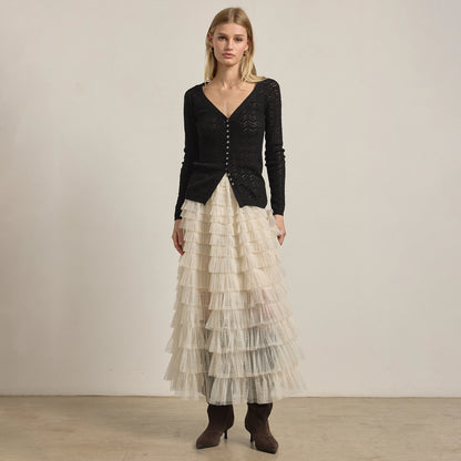 Tiered Mesh Polka Dot Skirt