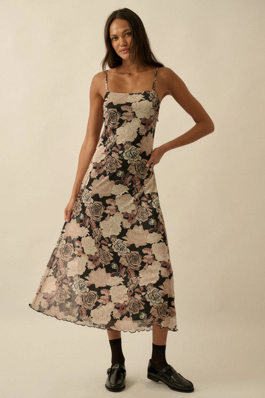 Floral Mesh Midi Dress