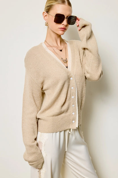 Mina Chiffon Trim Cardigan