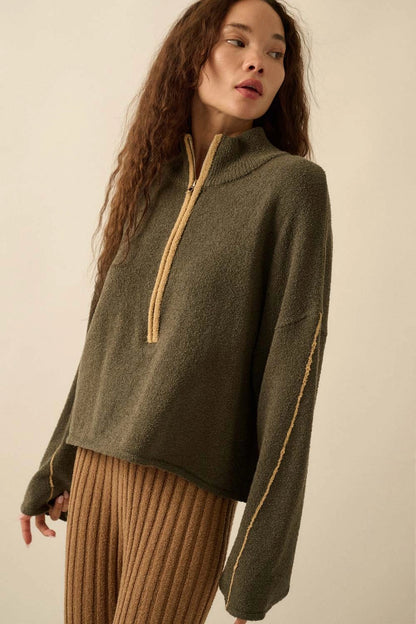 Textured Half Zip Sweater - BIRD BEE