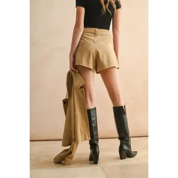 Pleated Suede Shorts