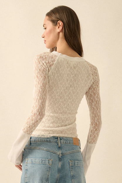 Floral Lace Raglan - White