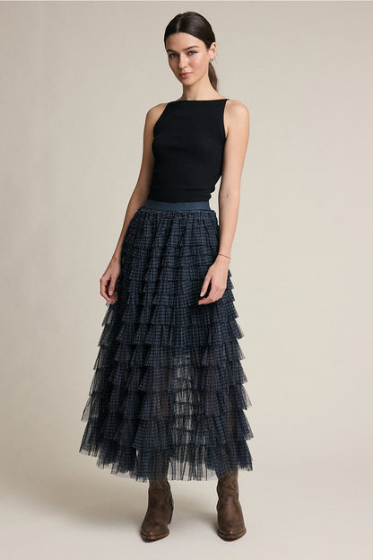Lyla Plaid Mesh Ruffle Skirt