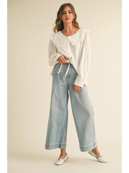 Denim Tie Front Pants