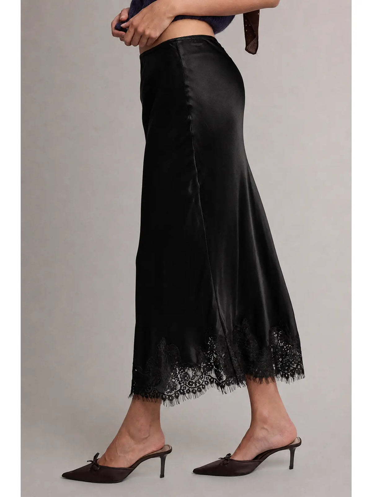 Satin Lace Midi Skirt