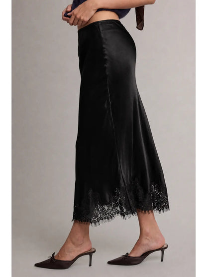 Satin Lace Midi Skirt
