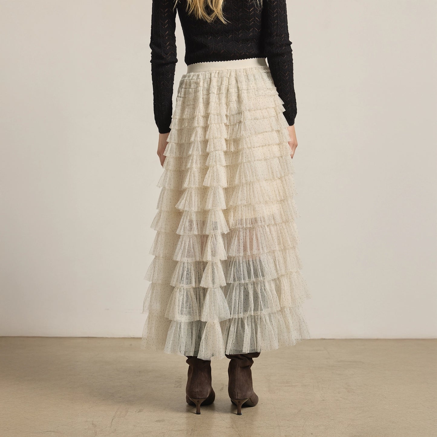 Tiered Mesh Polka Dot Skirt