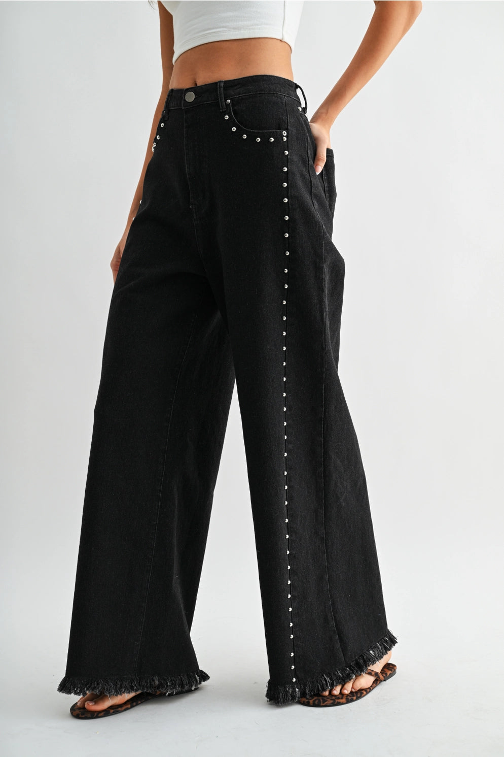Wide Leg Denim Stud Pant