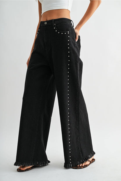 Wide Leg Denim Stud Pant