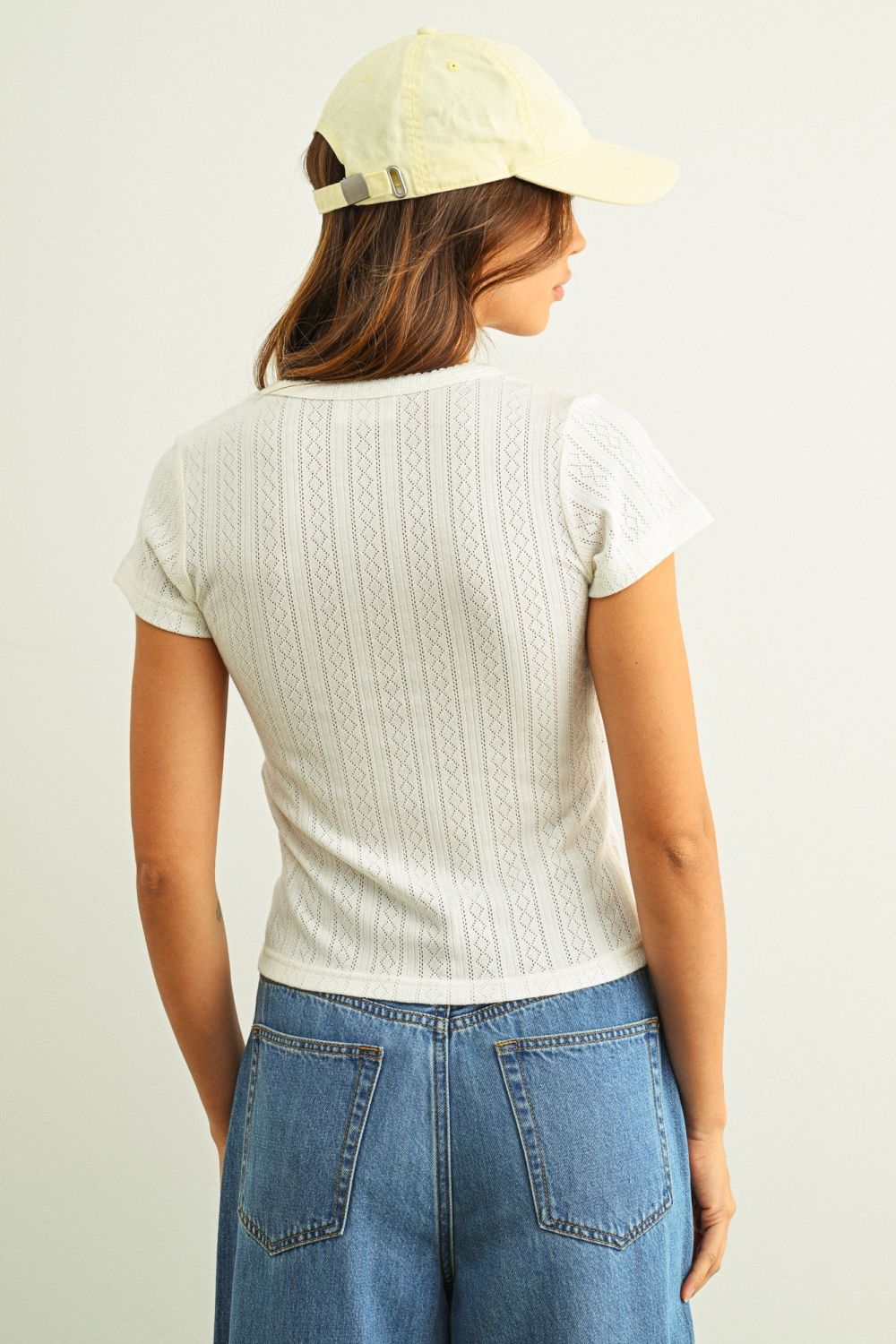Pointelle Knit Tee - White