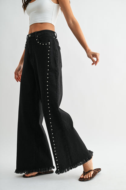 Wide Leg Denim Stud Pant