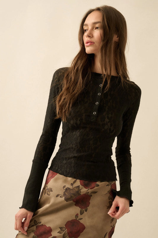 Floral Lace Raglan - Black