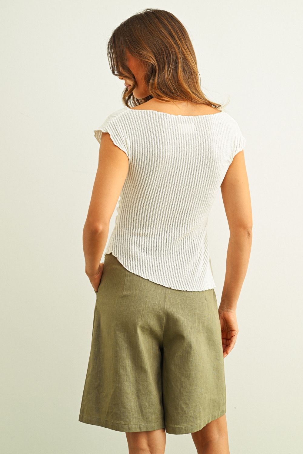 Crinkle Shirred Tee - Ivory
