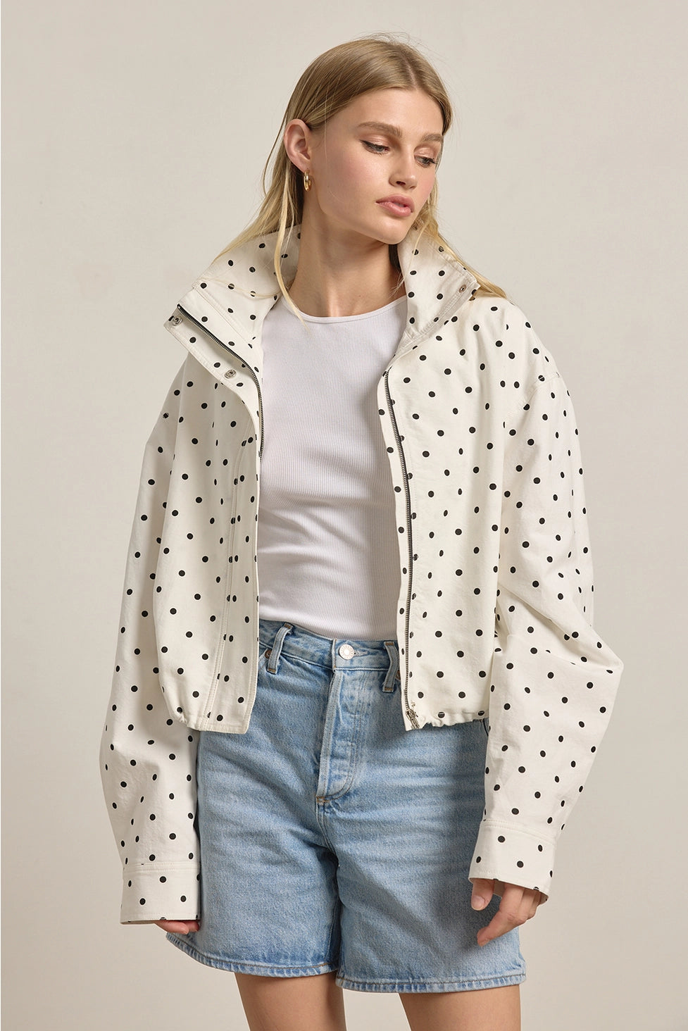 Polka Dot High Neck Jacket - BIRD BEE