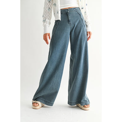 Scalloped Stretch Wide Leg Jean