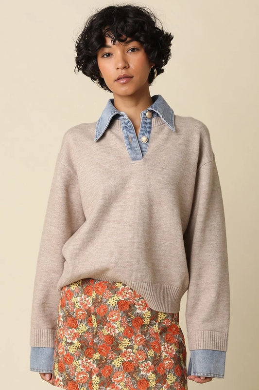 Emely Contrast Knit Sweater