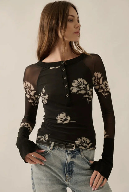 Floral Raglan Mesh Top