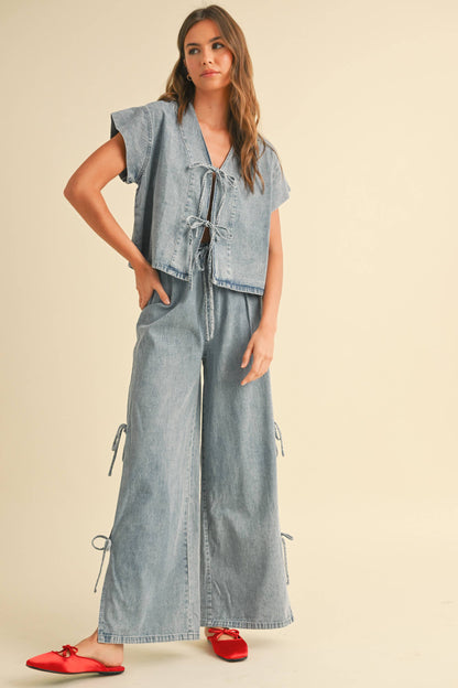 Denim Tie Front Blouse