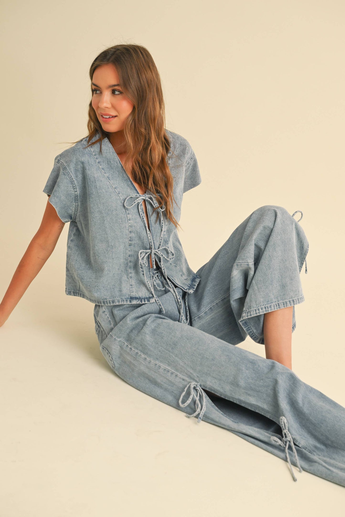 Denim Tie Front Blouse