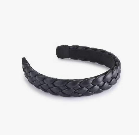 Braided Vegan Leather Headband - Black