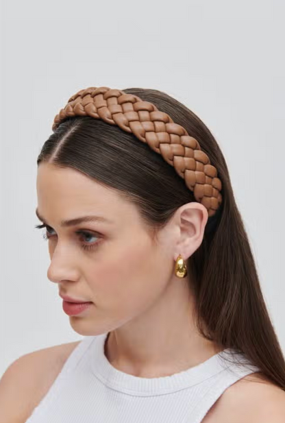 Braided Vegan Leather Headband - Mocha