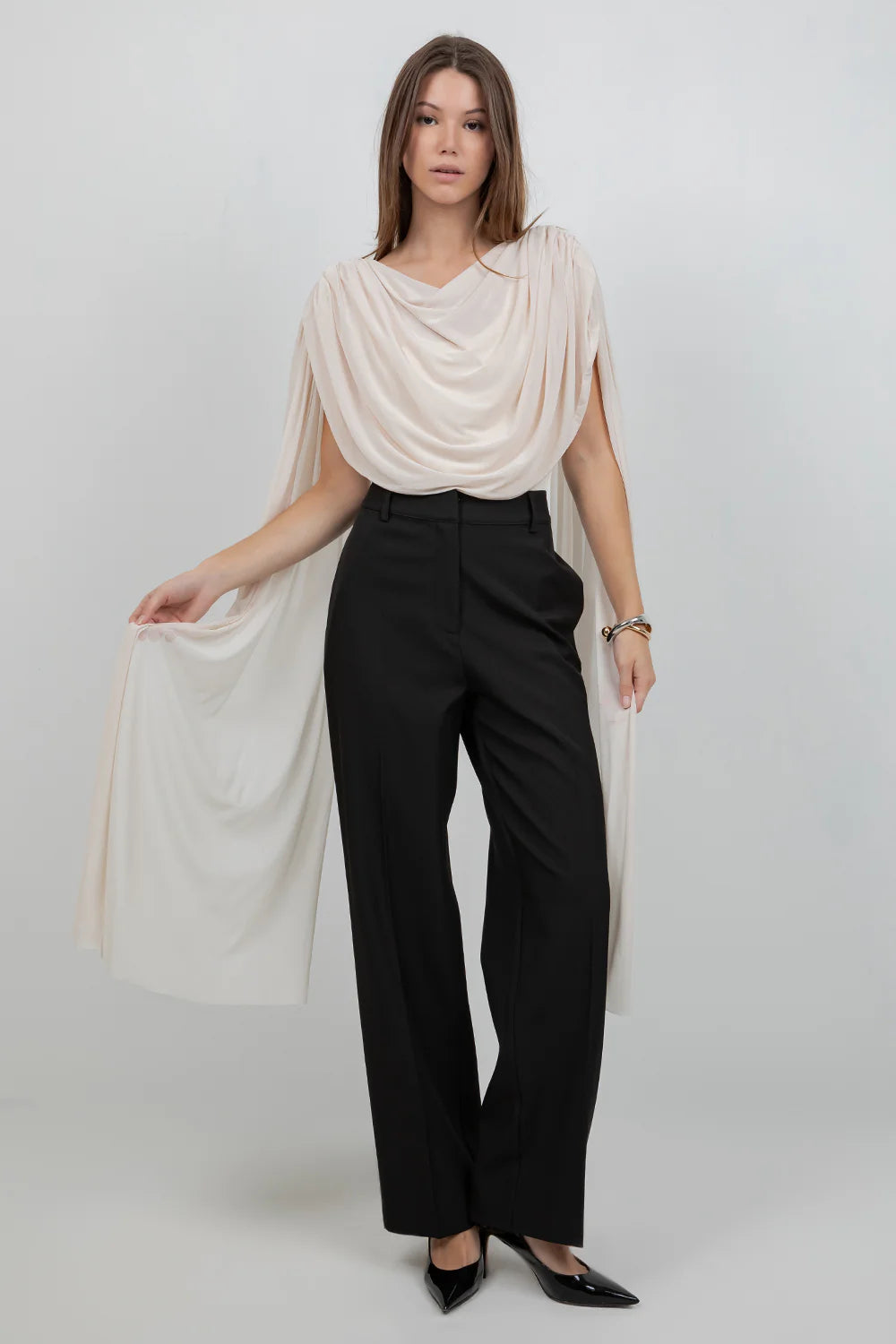 Bodysuit with Mesh Drape Cape