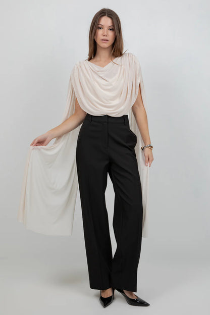 Bodysuit with Mesh Drape Cape