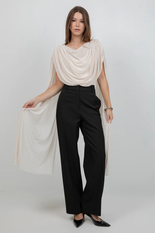 Bodysuit with Mesh Drape Cape