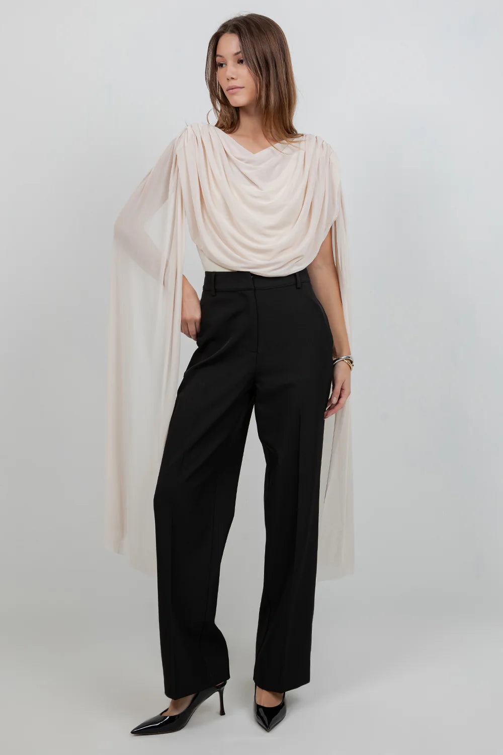 Bodysuit with Mesh Drape Cape