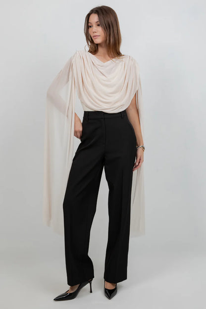 Bodysuit with Mesh Drape Cape