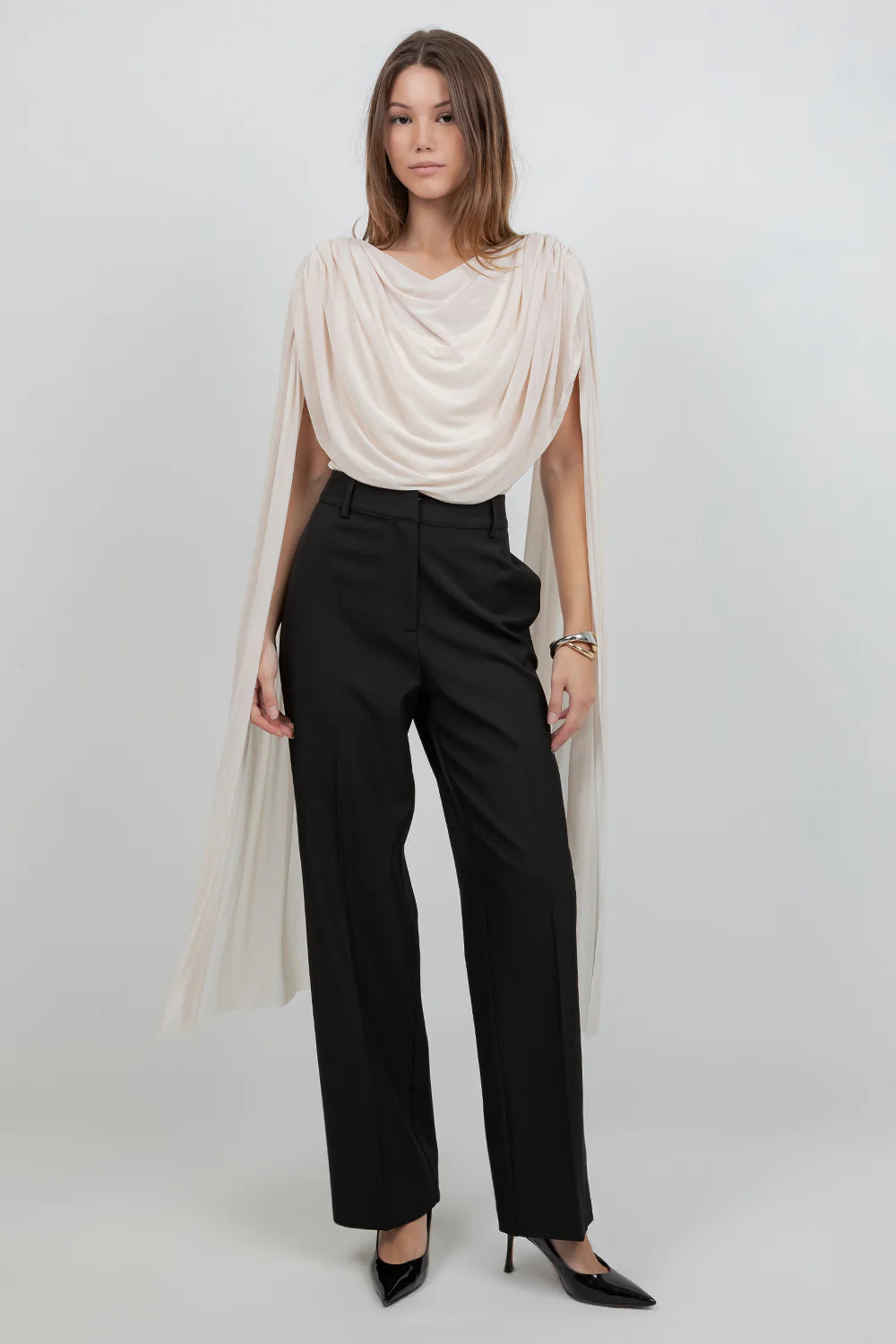 Bodysuit with Mesh Drape Cape