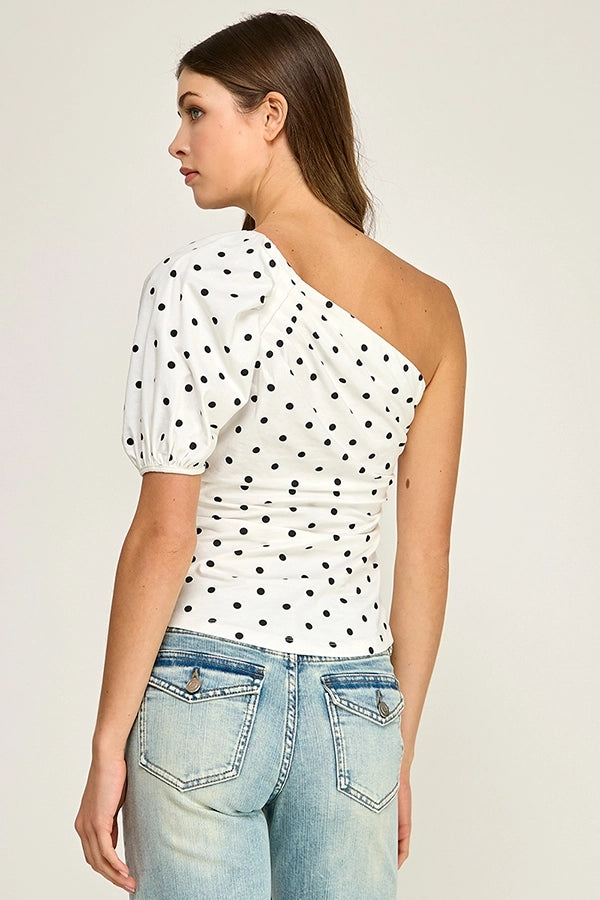 One Shoulder Polka Dot Top