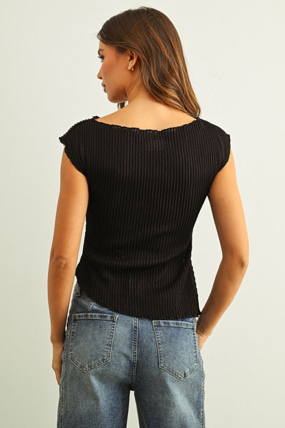 Crinkle Shirred Tee - Black