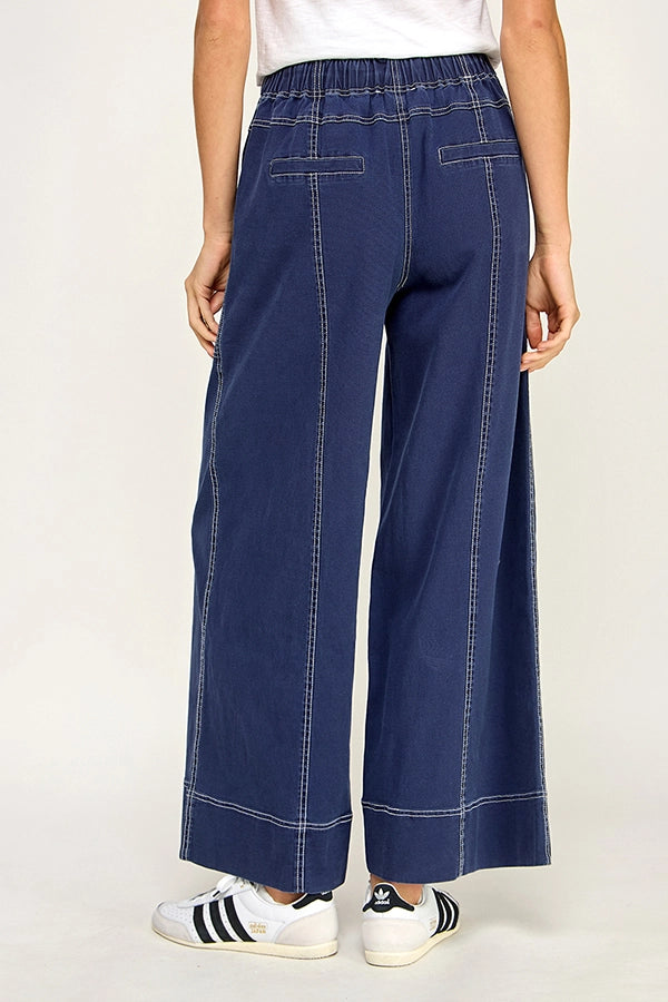 Cotton Twill Wide Leg Pant - Navy