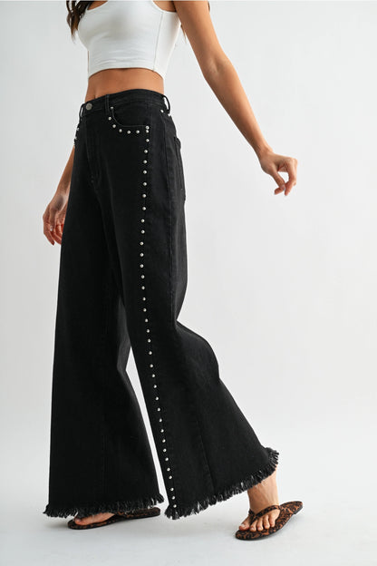 Wide Leg Denim Stud Pant