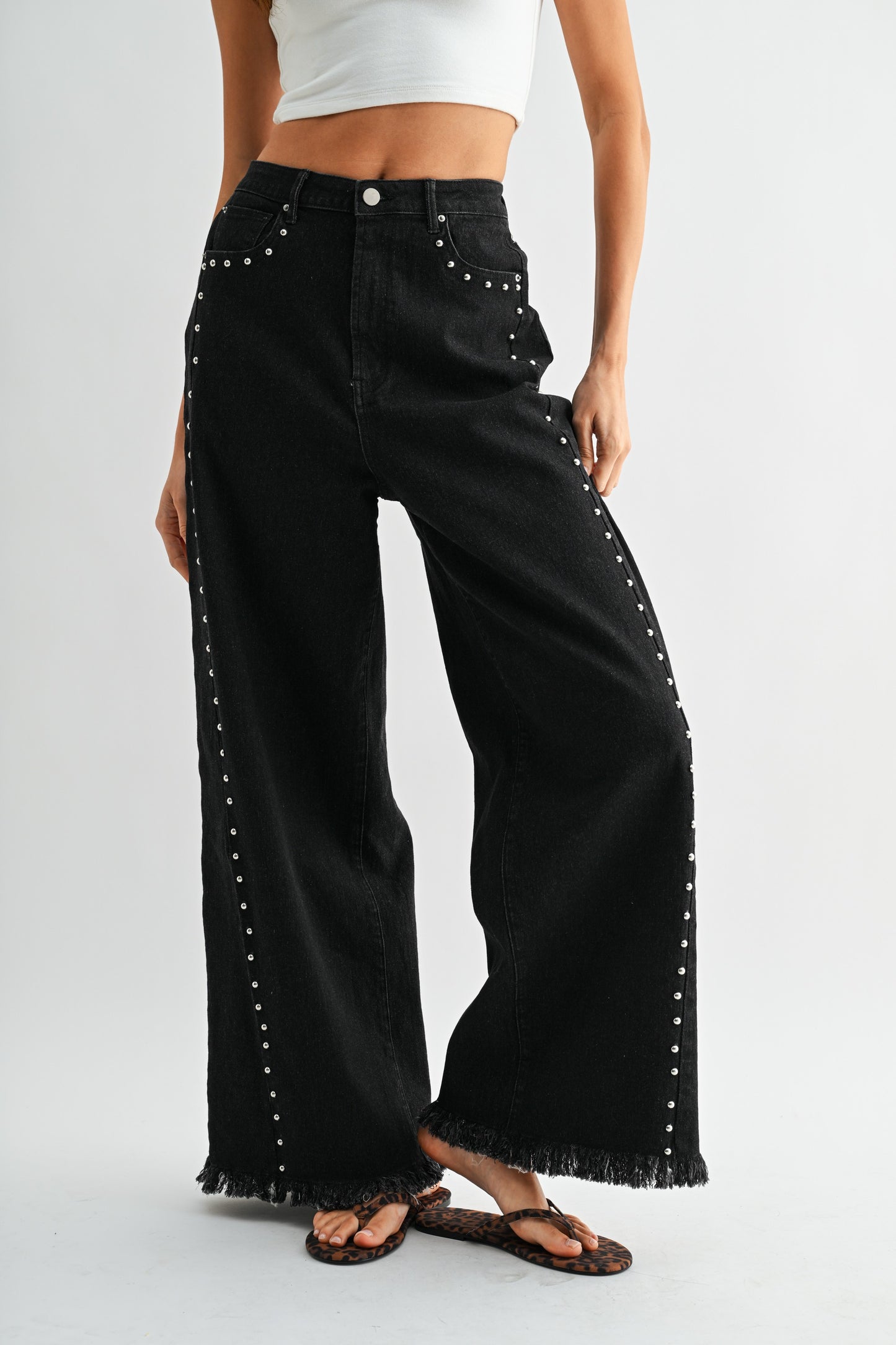Wide Leg Denim Stud Pant