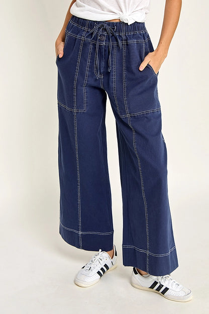 Cotton Twill Wide Leg Pant - Navy