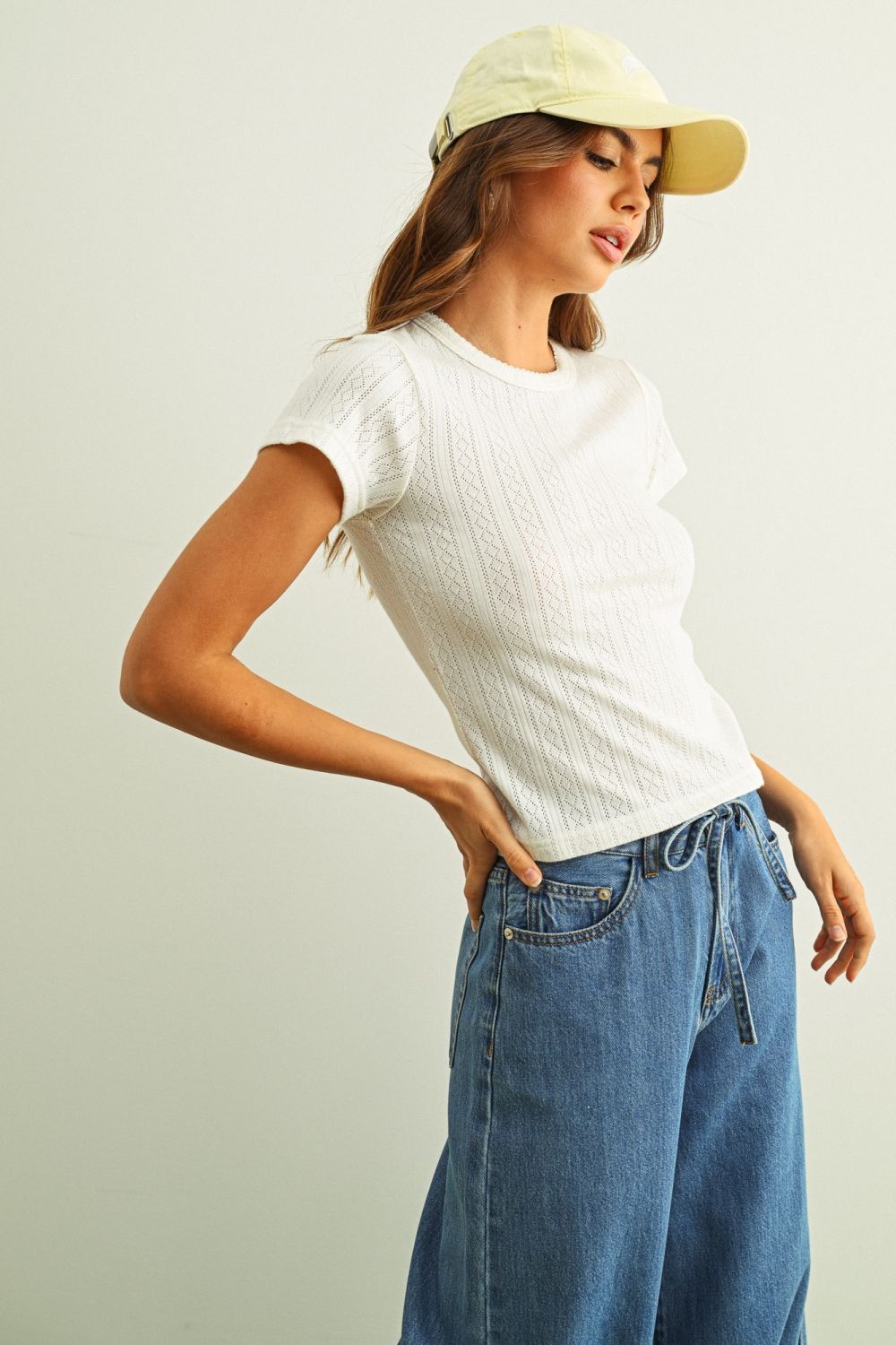 Pointelle Knit Tee - White