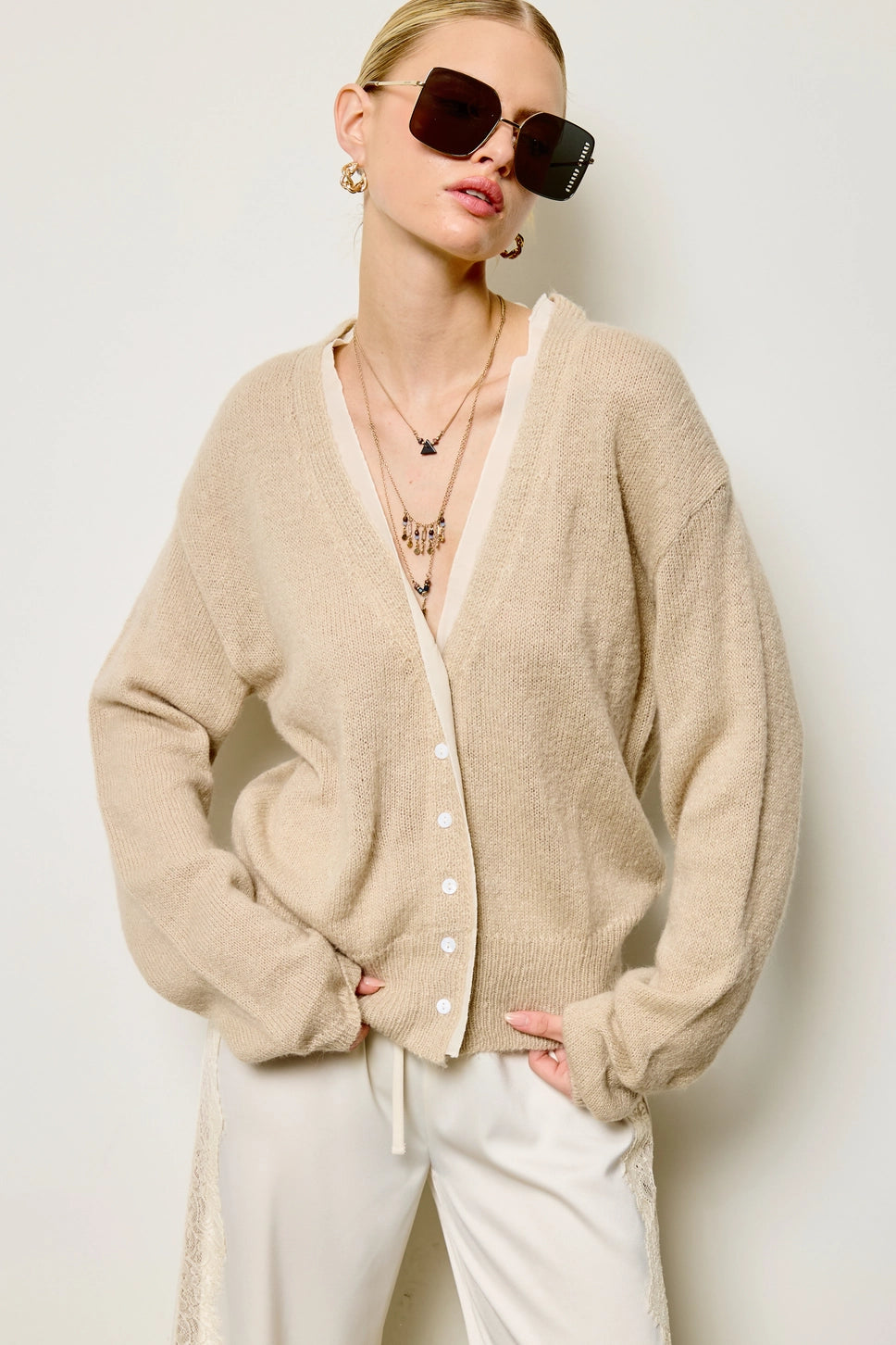 Mina Chiffon Trim Cardigan