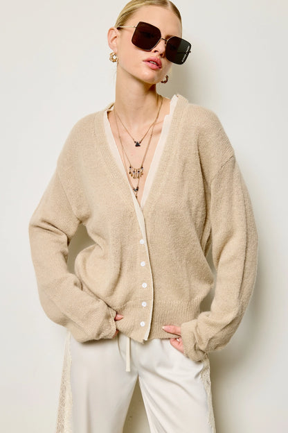 Mina Chiffon Trim Cardigan