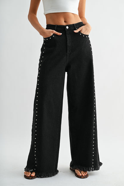 Wide Leg Denim Stud Pant