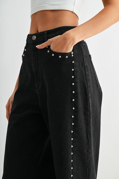 Wide Leg Denim Stud Pant