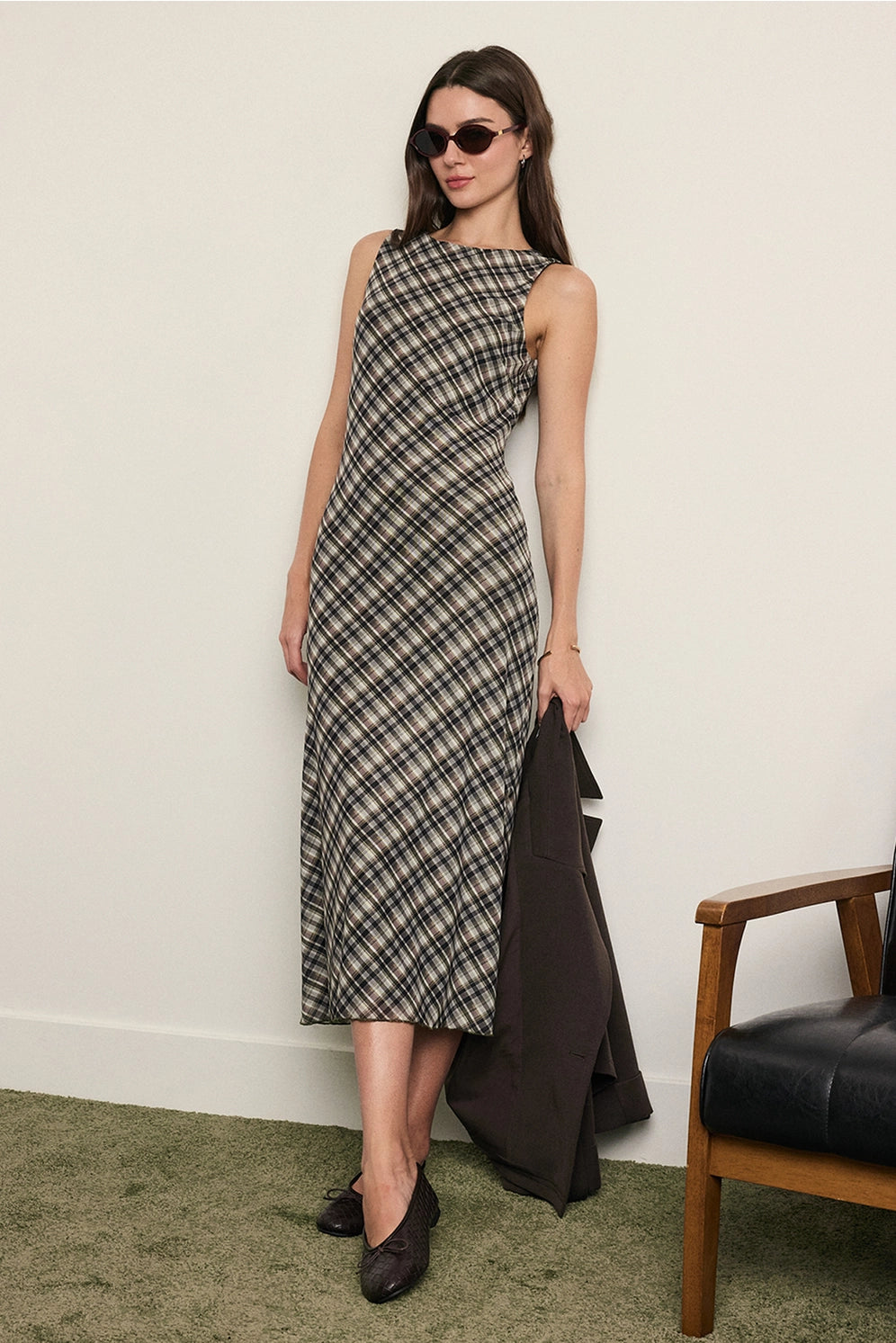 Plaid Mesh Maxi Dress