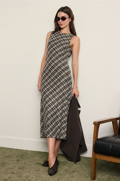 Plaid Mesh Maxi Dress