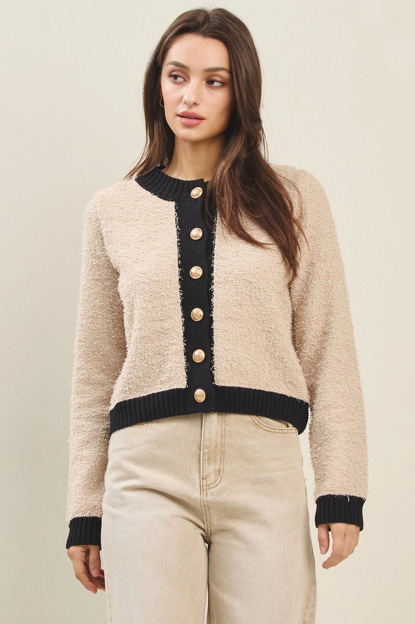 Colorblock Boucle Cardigan
