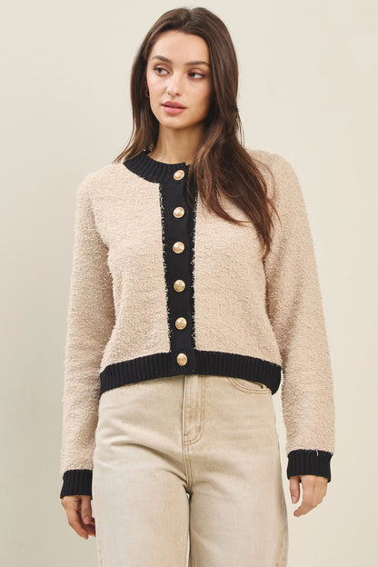 Colorblock Boucle Cardigan