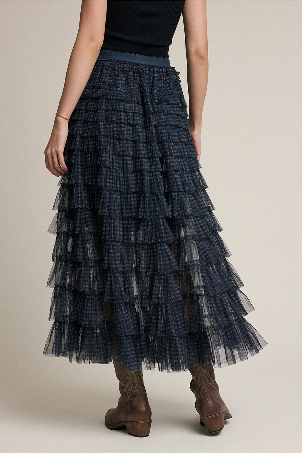Lyla Plaid Mesh Ruffle Skirt